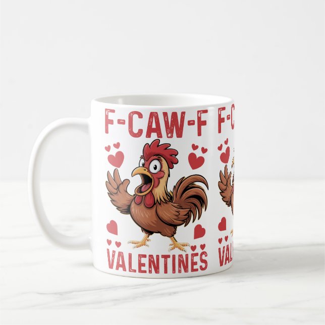 F-caw-F Funny Valentine Mug | Chicken Love Pun  Kaffemugg (Vänster)