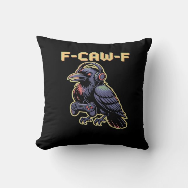 F-Caw-F Gaming Raven With Headphones - Edgy Stream Kudde (Framsida)