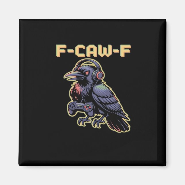F-Caw-F Gaming Raven With Headphones - Edgy Stream Magnet (Framsidan)
