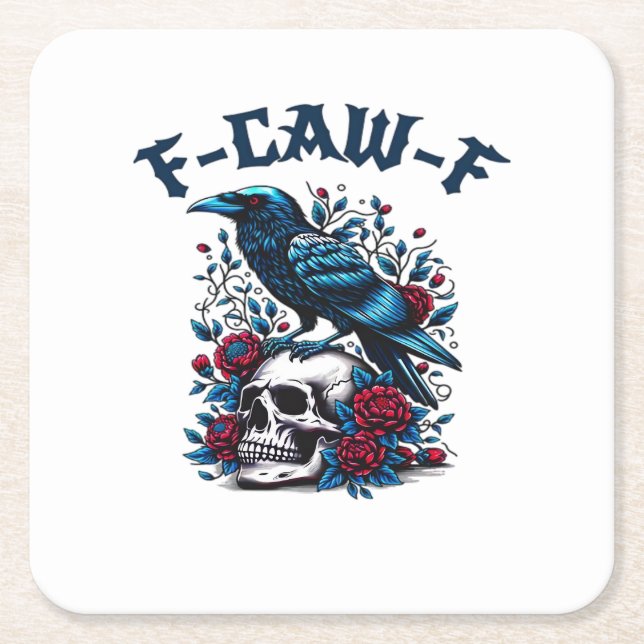 F-Caw-F Gothic Crow Raven Skull Classic Underlägg Papper Kvadrat (Framsidan)