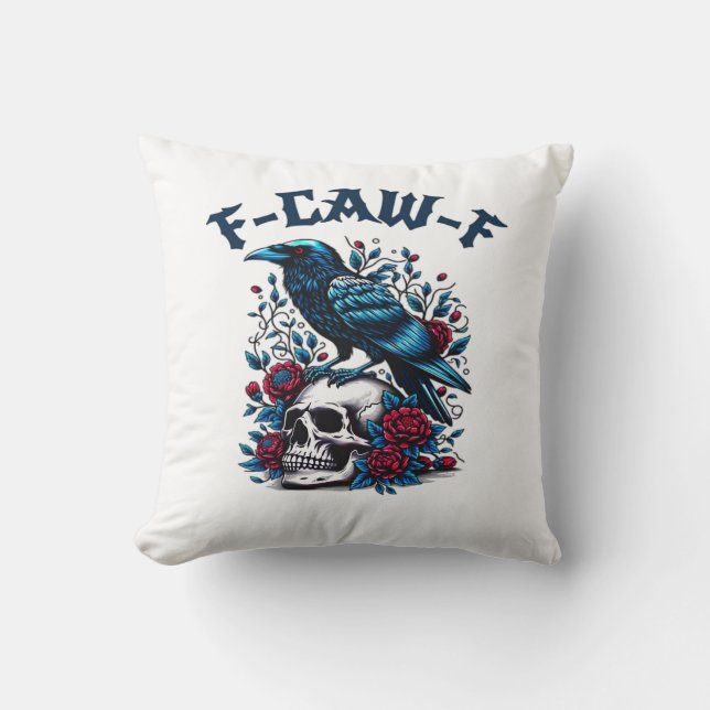 F-Caw-F Gotisk Kråka Korp Skalle Klassisk Kudde (Framsida)