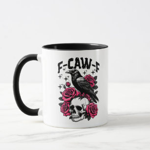 "F-CAW-F" Gotisk Kråks Skalle & Rosa Rosor Mugg