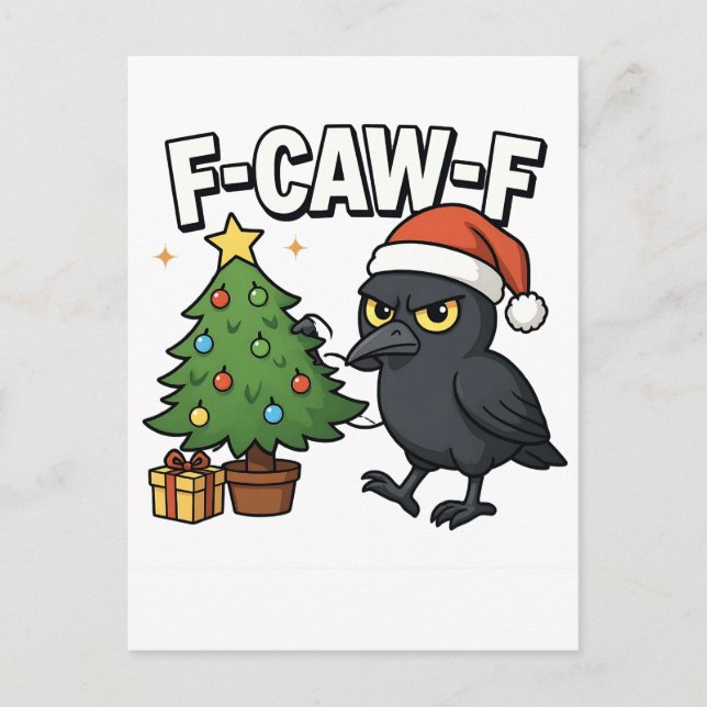 F-caw-f jul Räv Kråka Xmas Träd Meme  Helg Vykort (Framsida)