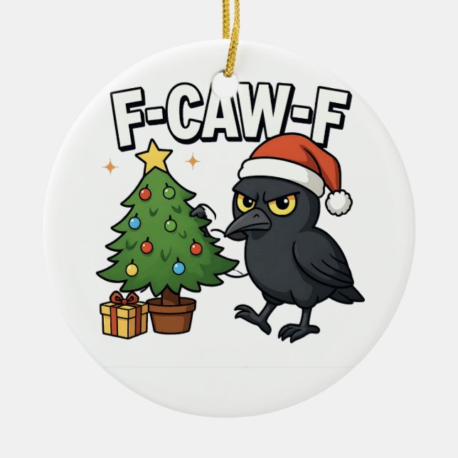 F-caw-f jul Räv Kråka Xmas Träd Meme  Julgransprydnad Keramik (Framsidan)