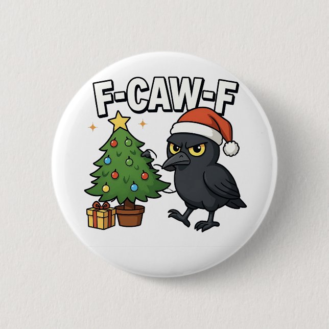 F-caw-f jul Räv Kråka Xmas Träd Meme  Knapp (Framsida)