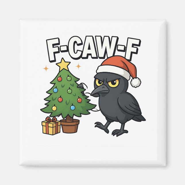 F-caw-f jul Räv Kråka Xmas Träd Meme  Magnet (Framsidan)