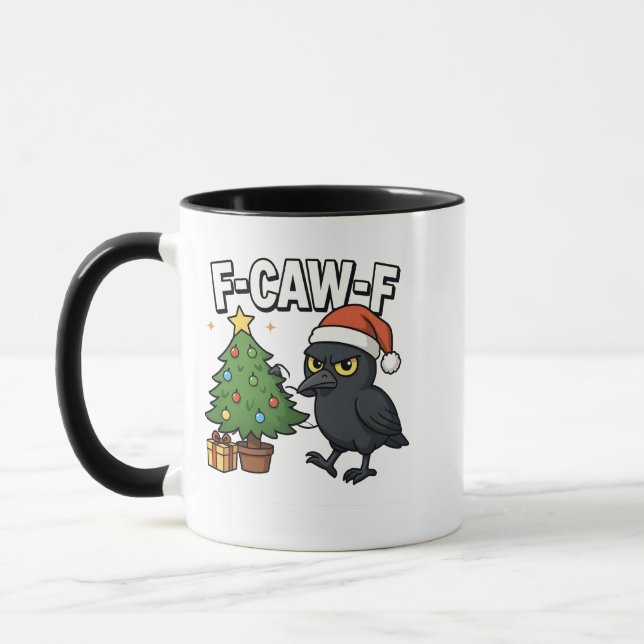 F-caw-f jul Räv Kråka Xmas Träd Meme  Mugg (Vänster)