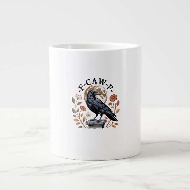 F-Caw-F Korp Måne Gotisk Halloween Kråka Fågel Kär Jumbo Mugg (Framsidan)