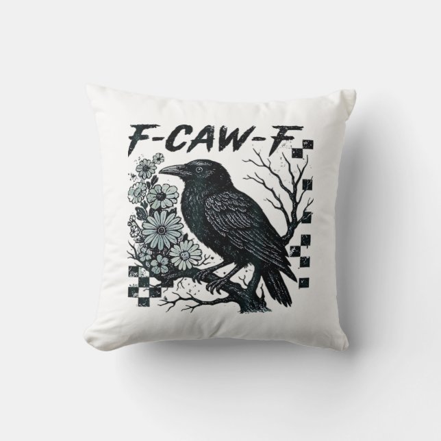 F-Caw-F Kråka Fågel Retro Klassisk Kudde (Framsida)