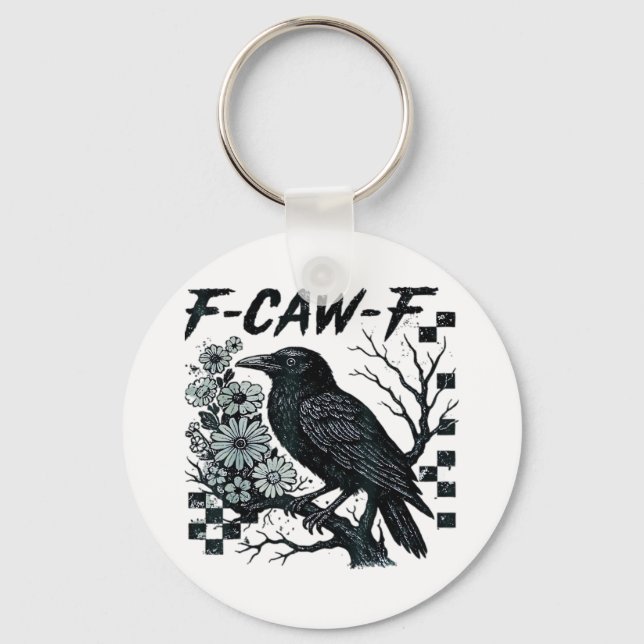 F-Caw-F Kråka Fågel Retro Klassisk Nyckelring (Framsida)