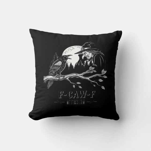 F-Caw-F Kråka Halloween Häxa F-Caw-F Kudde (Framsida)