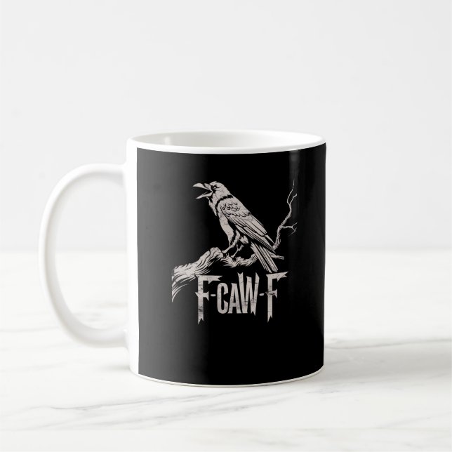 F-Caw-F Kråka Pun Rollig Fågel Kraxande Grunge Bak Kaffemugg (Vänster)