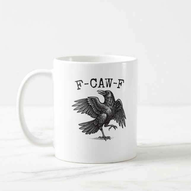 F-Caw-F Kråka Pun Rollig Fågel Kraxande Grunge Ret Kaffemugg (Vänster)