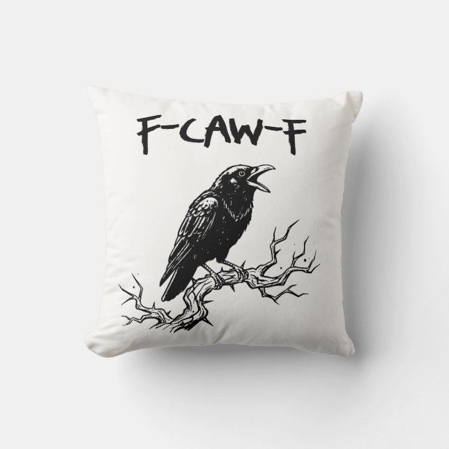F-Caw-F Kråka Raven Pun Kudde (Framsida)