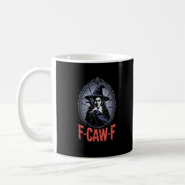 F-Caw-F Kråka Rolig Gotisk Måne Fågel Halloween Cr Kaffemugg (Vänster)