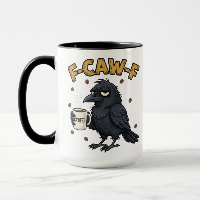 F-CAW-F Kråkmugg | Rolig F Caw F Kaffemugg  (Vänster)