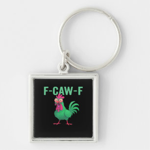 F-Caw-F Kyckling Vintage Stil Fyrkantig Silverfärgad Nyckelring