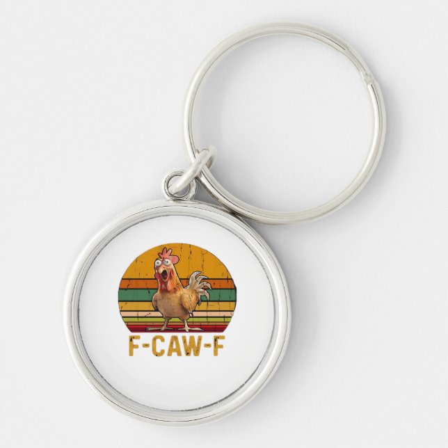 F-Caw-F Kycklinghumor Essential Minimal Rent Rund Silverfärgad Nyckelring (Framsidan)