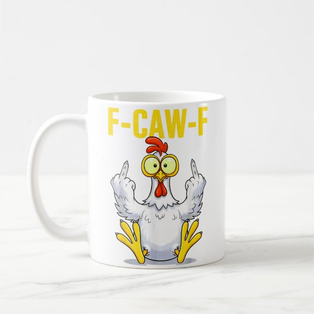 F-Caw-F Meme | Rolig Kyckling Puns | Tupp Kaffemugg (Vänster)