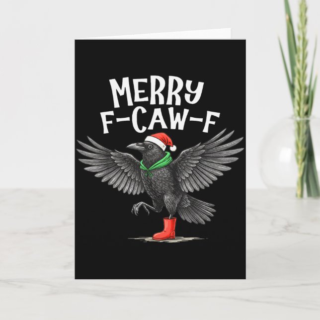F-caw-f Merry Christmas Funny Crow Raven  Kort (Framsida)