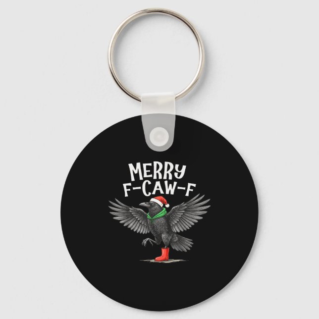 F-caw-f Merry Christmas Funny Crow Raven  Nyckelring (Framsida)