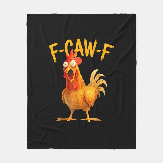 F-Caw-F Pun Funny Chicken Rooster Cawing Grunge Fleecefilt (Framsidan)
