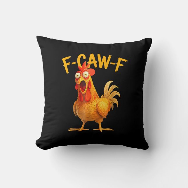 F-Caw-F Pun Funny Chicken Rooster Cawing Grunge Kudde (Framsida)