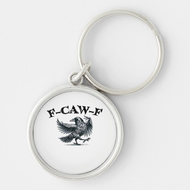 F-Caw-F Retro Style Rund Silverfärgad Nyckelring (Framsidan)