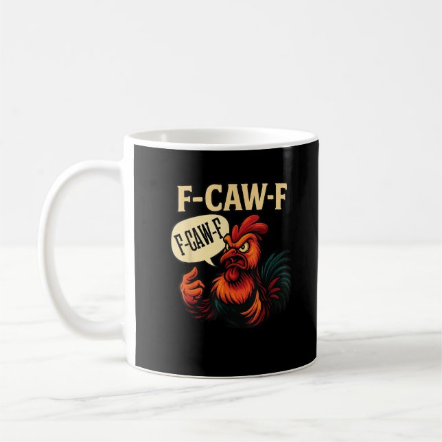 F Caw F Rolig Ilsken Tupp Grafisk Retro Stil Kaffemugg (Vänster)