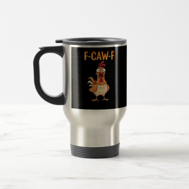 F-Caw-F Rolig Kyckling som säger Tupp Meme Sarktas Resemugg (Vänster)