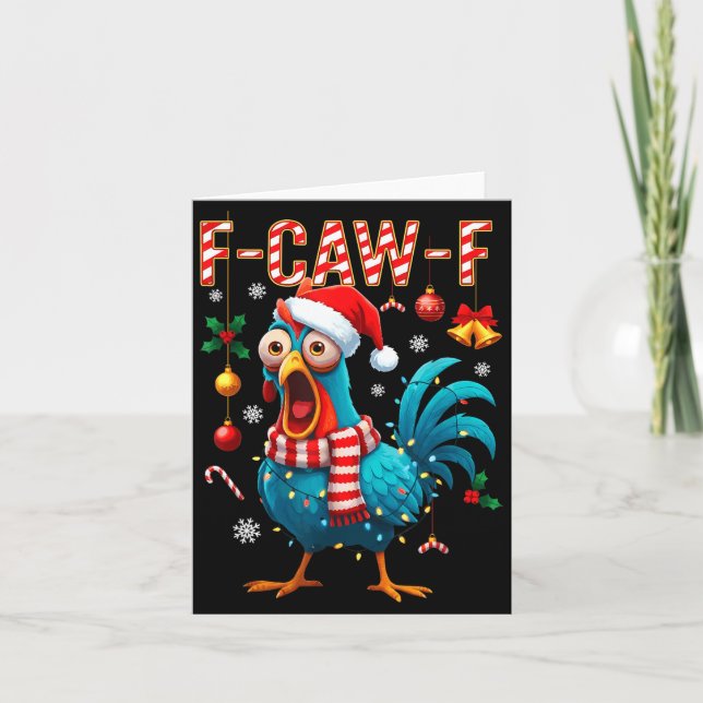 F-caw-f Rooster Meme Funny Chicken Fcawk Christmas Kort (Framsida)