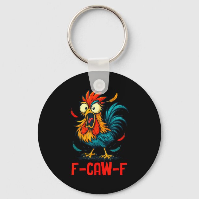 F-caw-f Rooster Meme Funny Chicken Humor Joke Fcaw Nyckelring (Framsida)