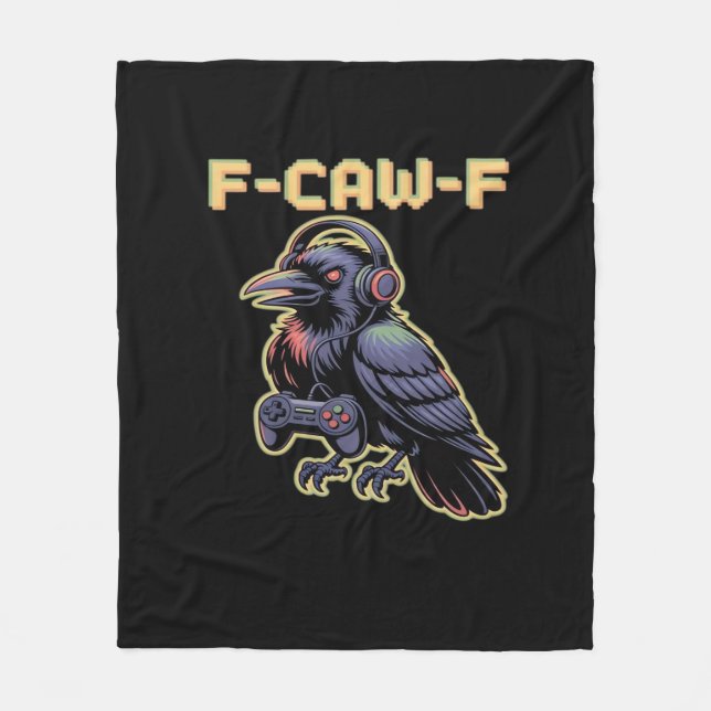 F-Caw-F Spelande Korp Med Hörlurar - Edgy Stream Fleecefilt (Framsidan)