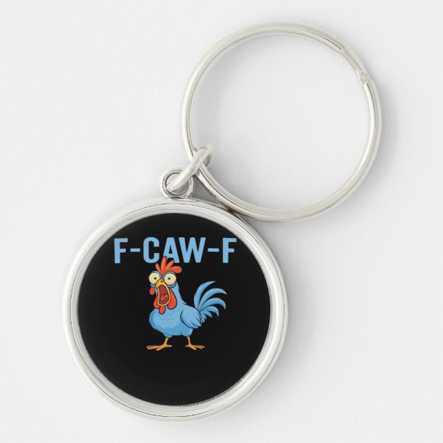 F-Caw-F Svärande Kyckling Klassisk Retro Stil Rund Silverfärgad Nyckelring (Framsidan)