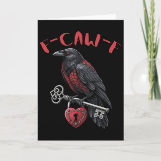 F-caw-f Svart Kråka Håller Hjärtlås Och Nyckel Val Kort