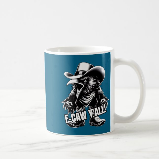 F-caw Y'all Crow Redneck Cowboy Hat Cussing Angry  Kaffemugg (Höger)