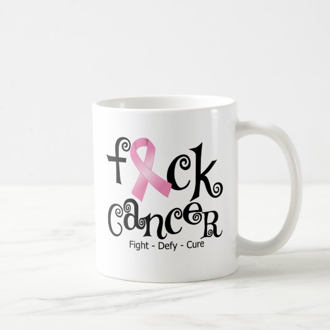 F*CK-bröstcancer (rosa band) Kaffemugg (Höger)