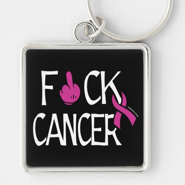 F#CK CANCER ...bröstcancer Fyrkantig Silverfärgad Nyckelring (Framsidan)