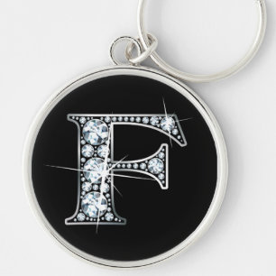 "F" Diamond Bling-nyckelkedja Rund Silverfärgad Nyckelring