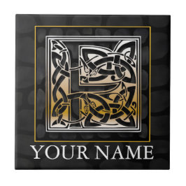 F "Ditt namn", Celtic Black Stone Monogram Tile Kakelplatta