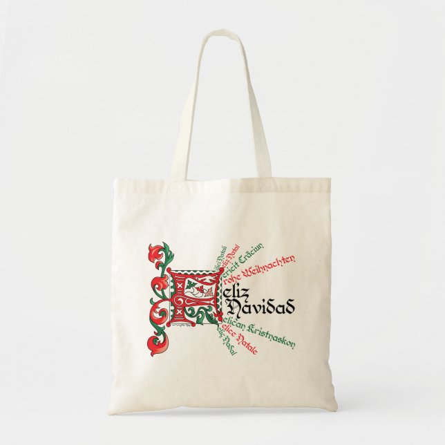 "F es para Feliz Navidad" Tote Bag Tygkasse (Framsidan)