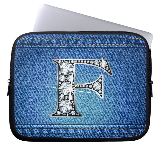 F Faux "Diamond" Denim Stitching Electronics Bag Laptop Fodral (Framsidan)