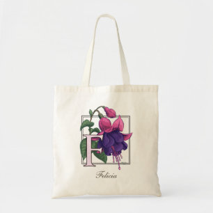 F för Fuchsia blommaMonogram hänger lös Tygkasse