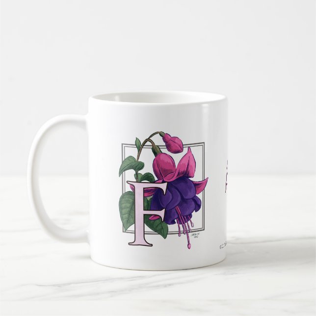 F för Fuchsia blommaMonogram Kaffemugg (Vänster)