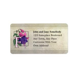 F för Fuchsia Flower Monogram Adressetikett