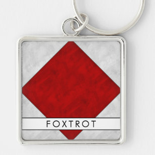F Foxtrot Nautical Signal Flagga + ditt namn Fyrkantig Silverfärgad Nyckelring
