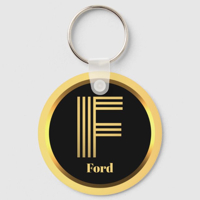 F Guld Monogrammed Brev Personlig Keychain Nyckelring (Framsida)
