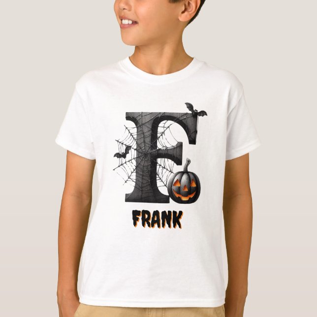F Initial Bus eller godis Cute Halloween T Shirt (Framsida)
