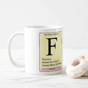 F initial kemisk alfabet mugg