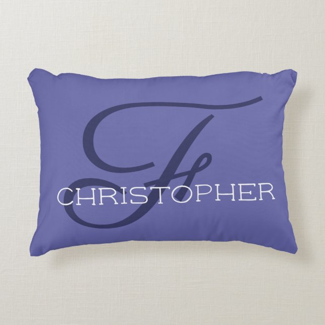 F Inledande Personlig Namn Snyggt Blue Prydnadskudde (Framsidan)